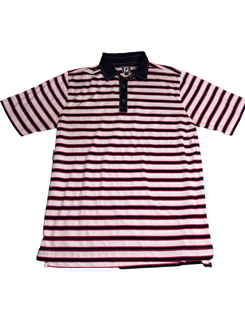 Footjoy FJ Athletic Fit Golf Polo Mens XL Blue Pink White Stripes Perfomance